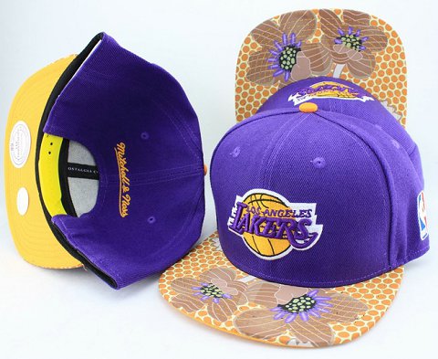 Los Angeles Lakers Flower Bill Snapback Hat JT08